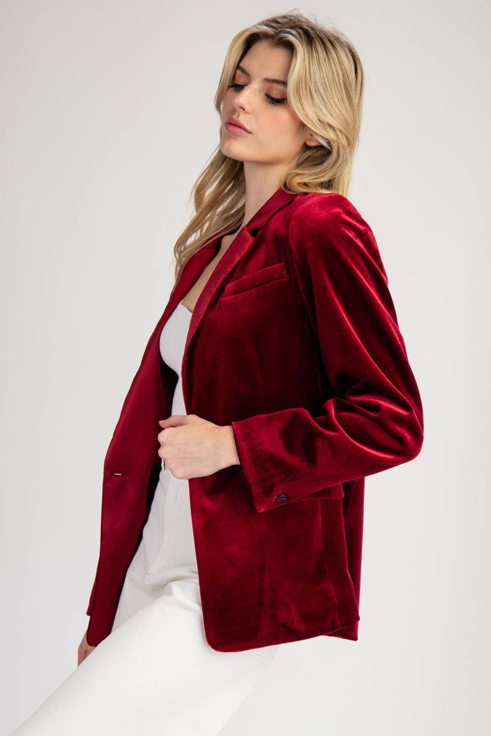 Velvet Long Sleeve One Button Blazer