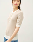 Danica-Striped Henley Sweater Top