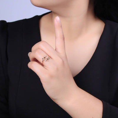 Micro Pave CZ Crystal Gold Minimalist Olive Vine Ring