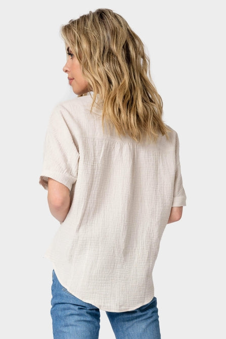 Rose Cotton Gauze Henley Top
