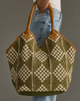Olive & Cream Diamond Pattern Tote