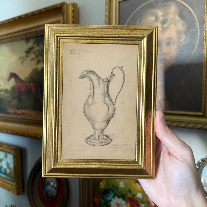 Vintage Style Drawing of Pitcher Art Print Framed