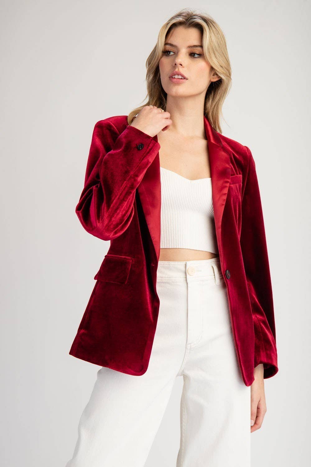 Velvet Long Sleeve One Button Blazer