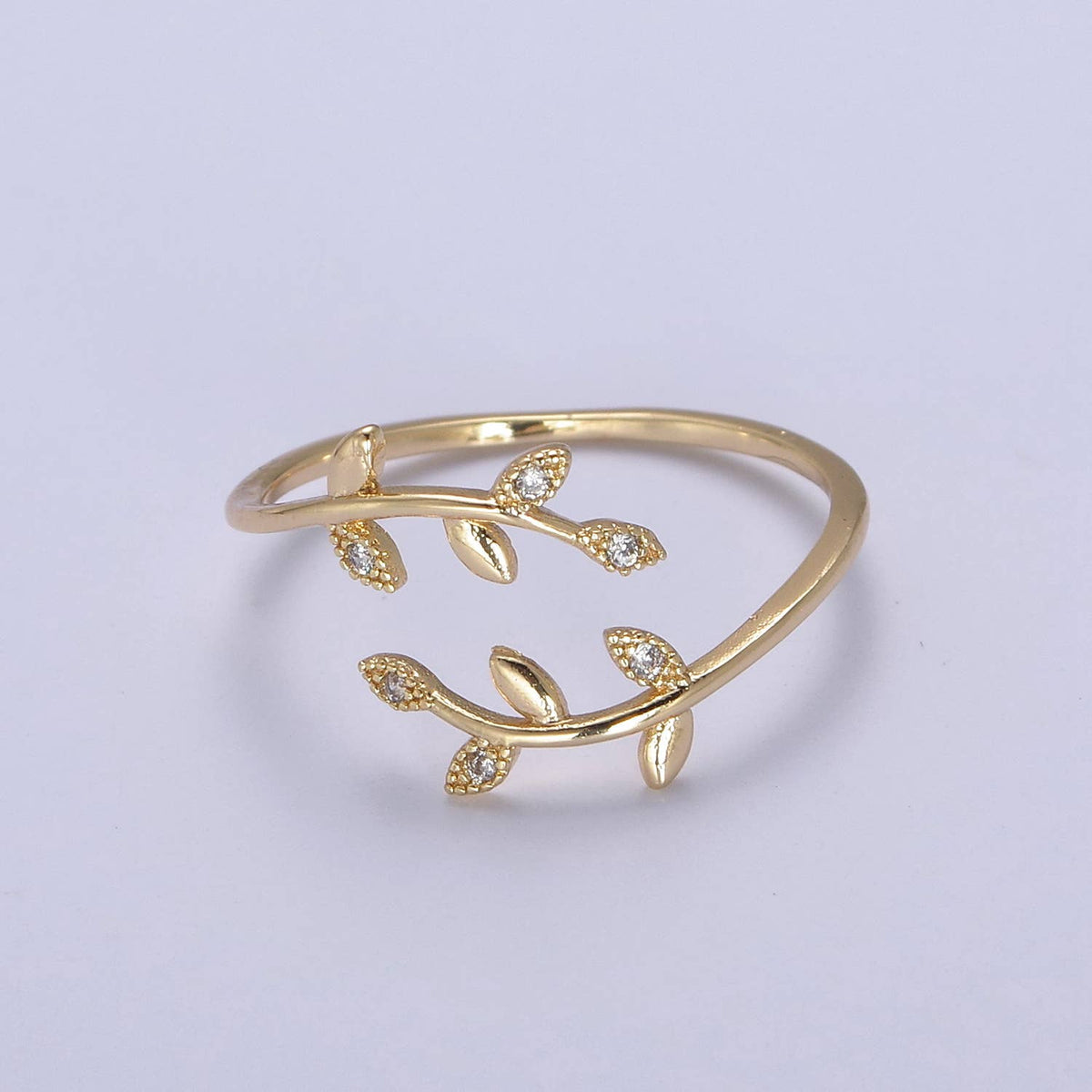 Micro Pave CZ Crystal Gold Minimalist Olive Vine Ring