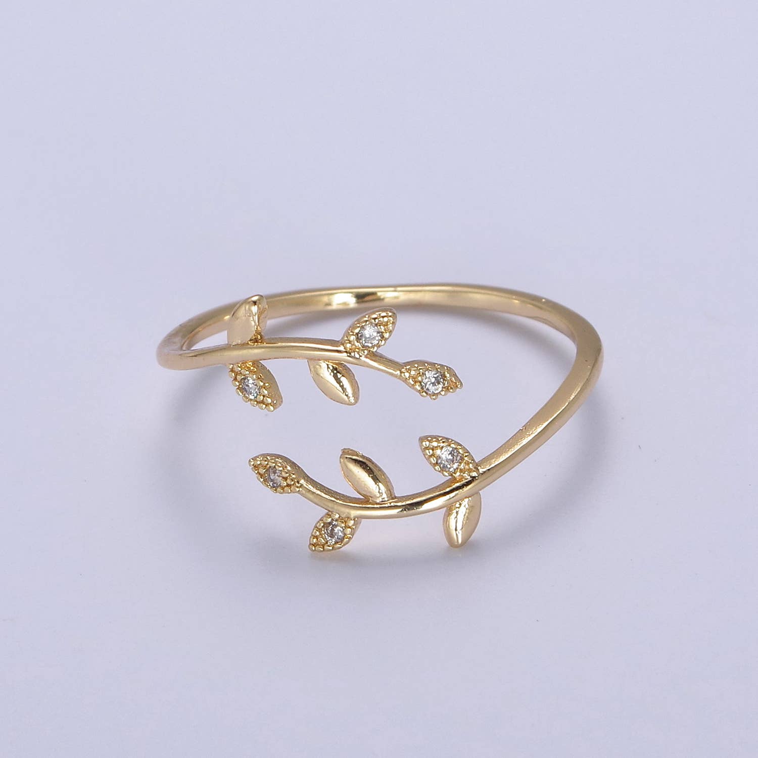 Micro Pave CZ Crystal Gold Minimalist Olive Vine Ring