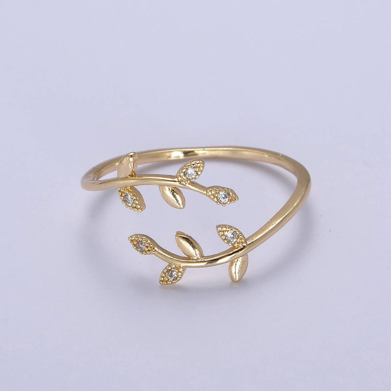 Micro Pave CZ Crystal Gold Minimalist Olive Vine Ring