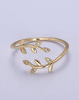 Micro Pave CZ Crystal Gold Minimalist Olive Vine Ring