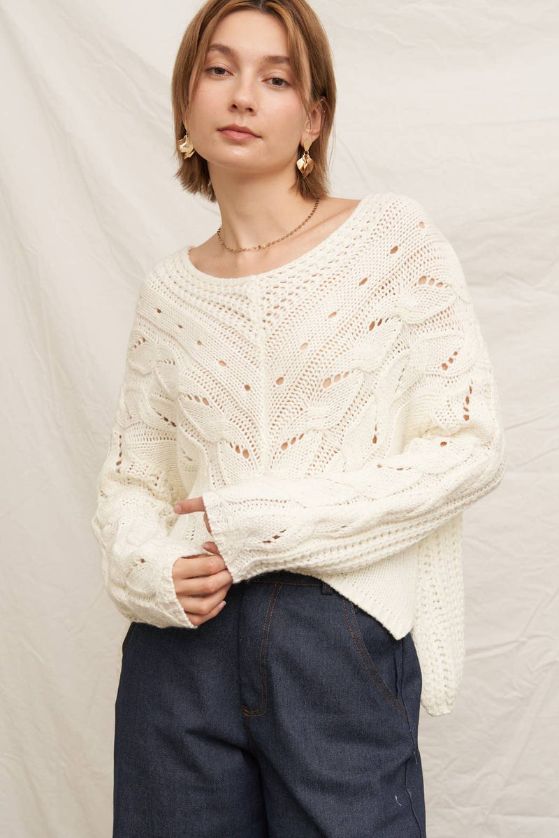 Kianna V-Neck Cable Knit Cropped Sweater