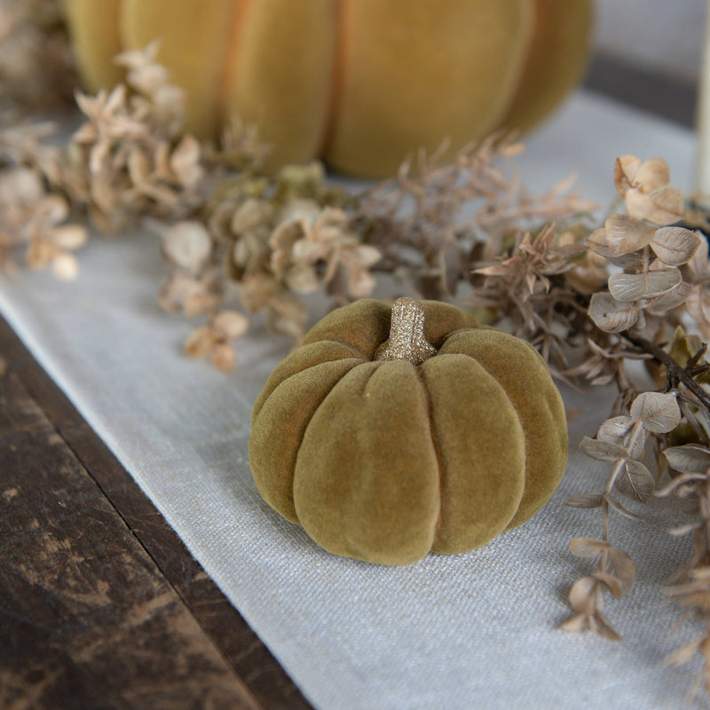 3" Green Flocked Pumpkin w/ Gold Stem