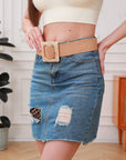 Marbled Swirl Square Buckle Elastic Belt