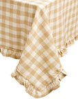 Tablecloth Cotton Gingham W/Frills Beige-Off White