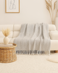 Grey Herringbone Fringed Throw Blanket