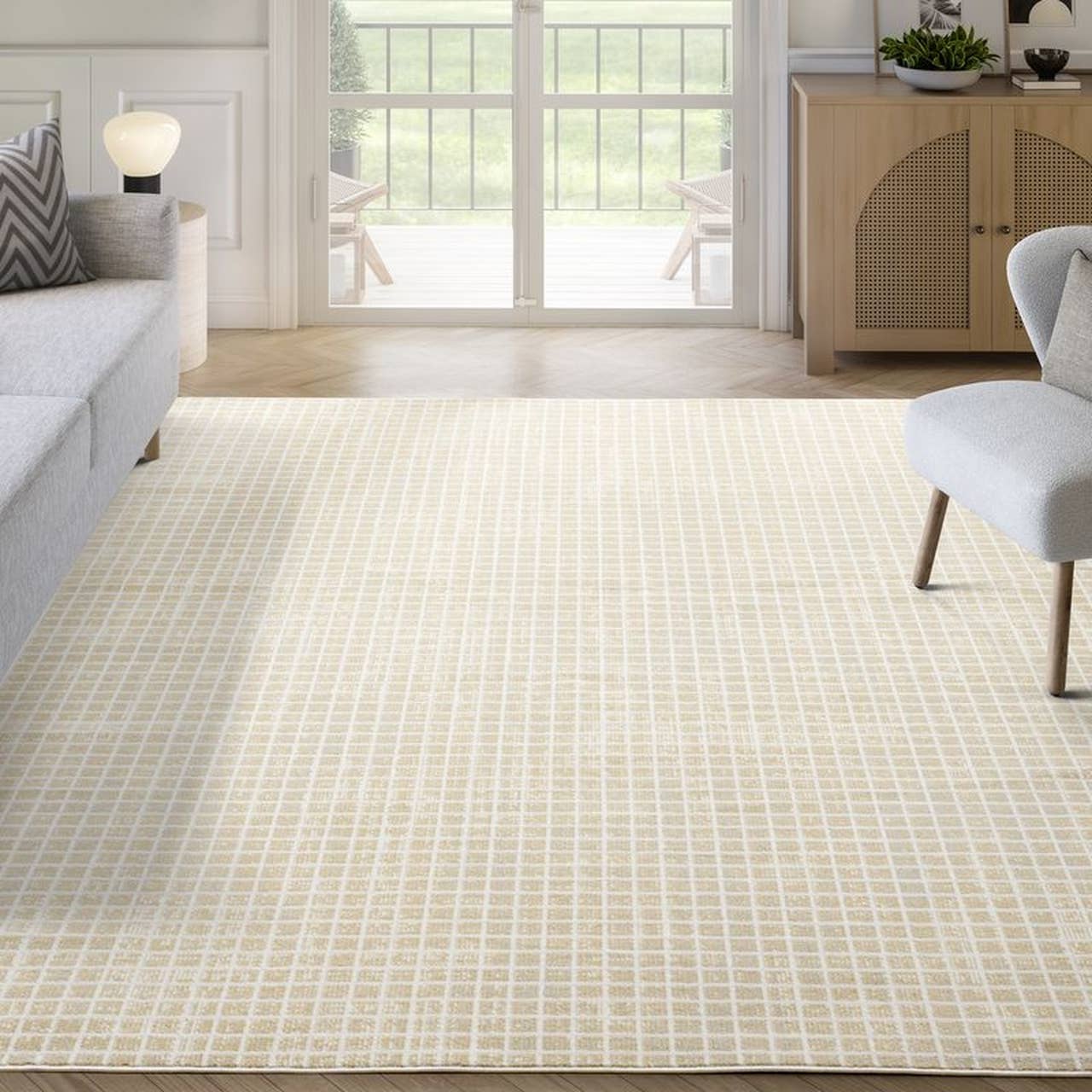 Dalia Beige Micro Grid Indoor Outdoor Rug