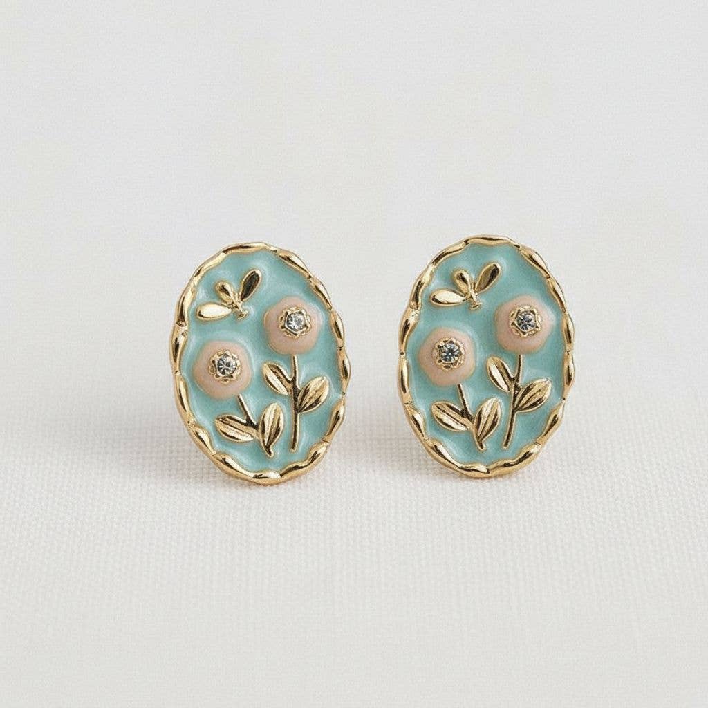 Floral Enamel Drop Earrings with Vintage Charm
