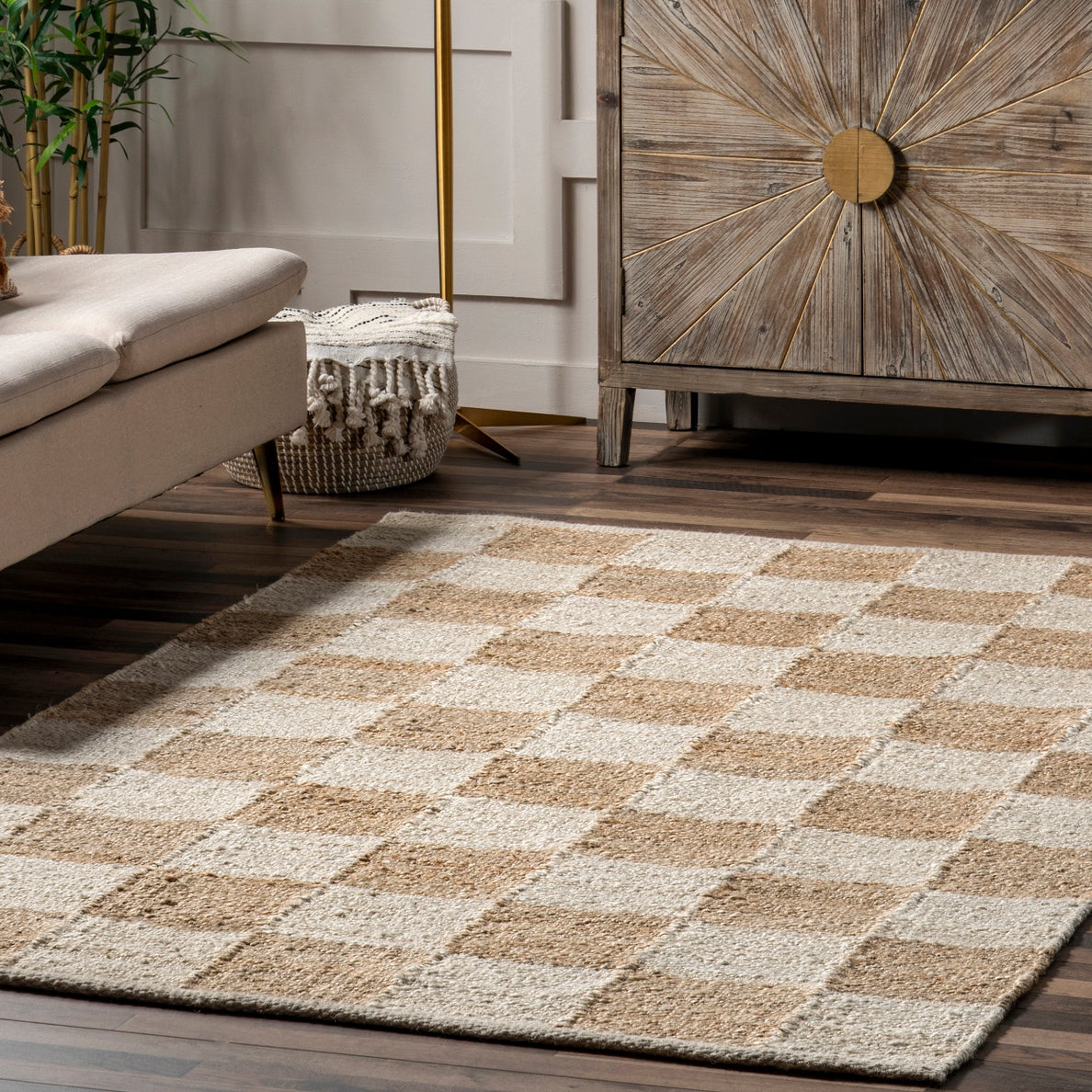 Christana Traditional Checkered Jute Area Rug