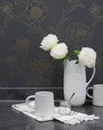 Peonies Noir Peel and Stick Wallpaper