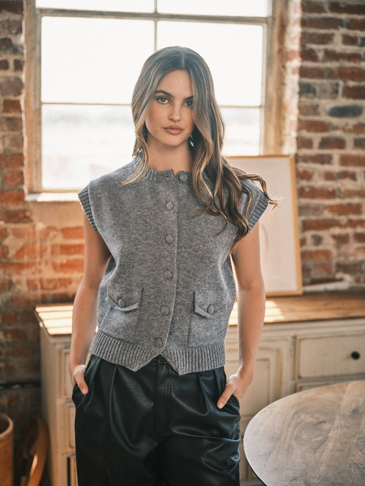 Taryn Cozy Button Down Sweater Vest Top