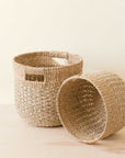 Grey + Natural Round Bottom Baskets, set of 2