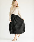 Pleated Pull-On Midi Skirt