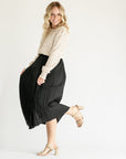 Pleated Pull-On Midi Skirt