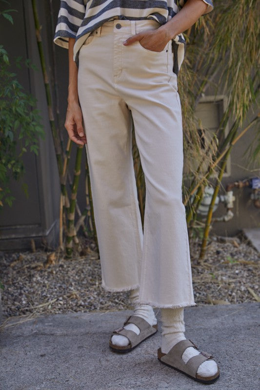Aine Cotton Wide Leg Jean - Cream