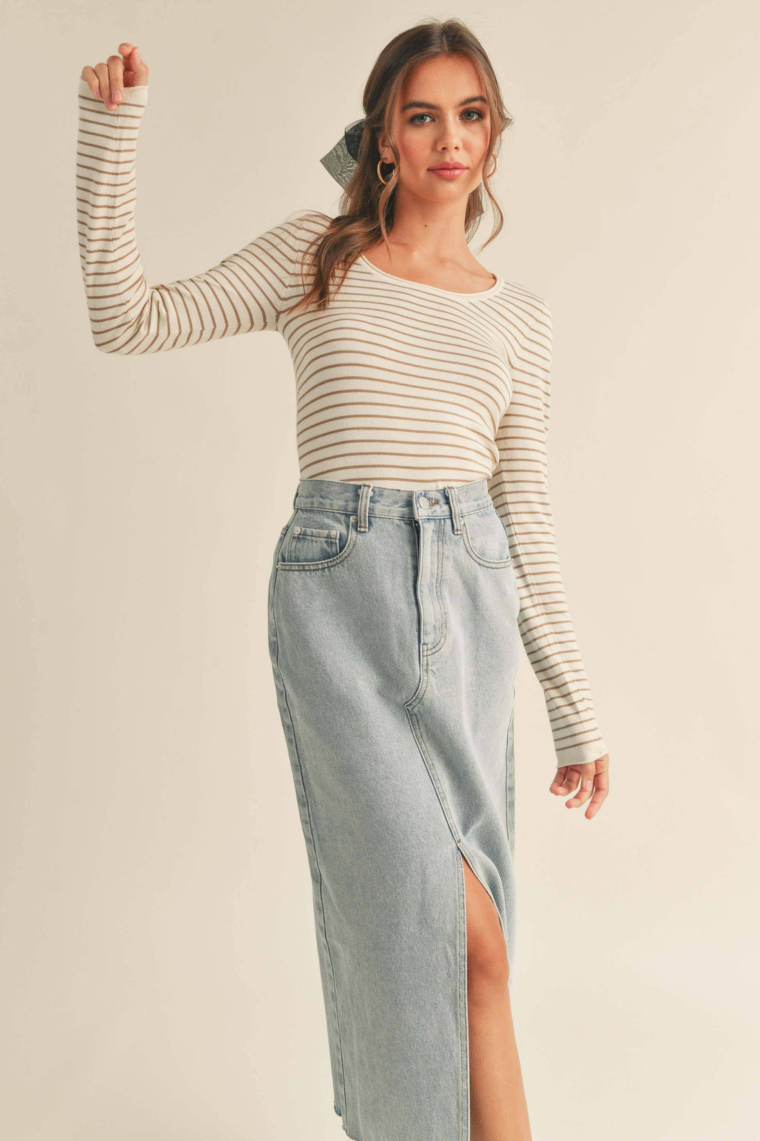 Sloane Striped Knit Top / Taupe