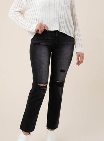 Black distressed straight jeans