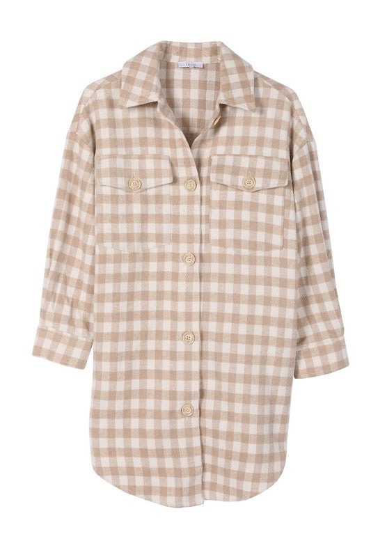 CANDY Beige Check Shacket