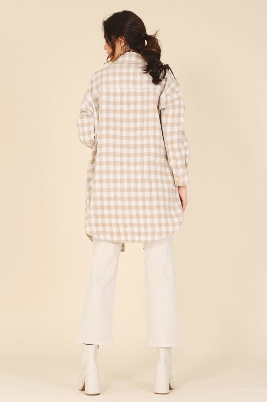 CANDY Beige Check Shacket