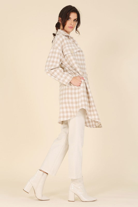 CANDY Beige Check Shacket