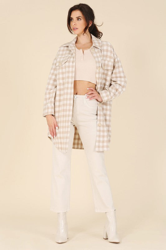 CANDY Beige Check Shacket