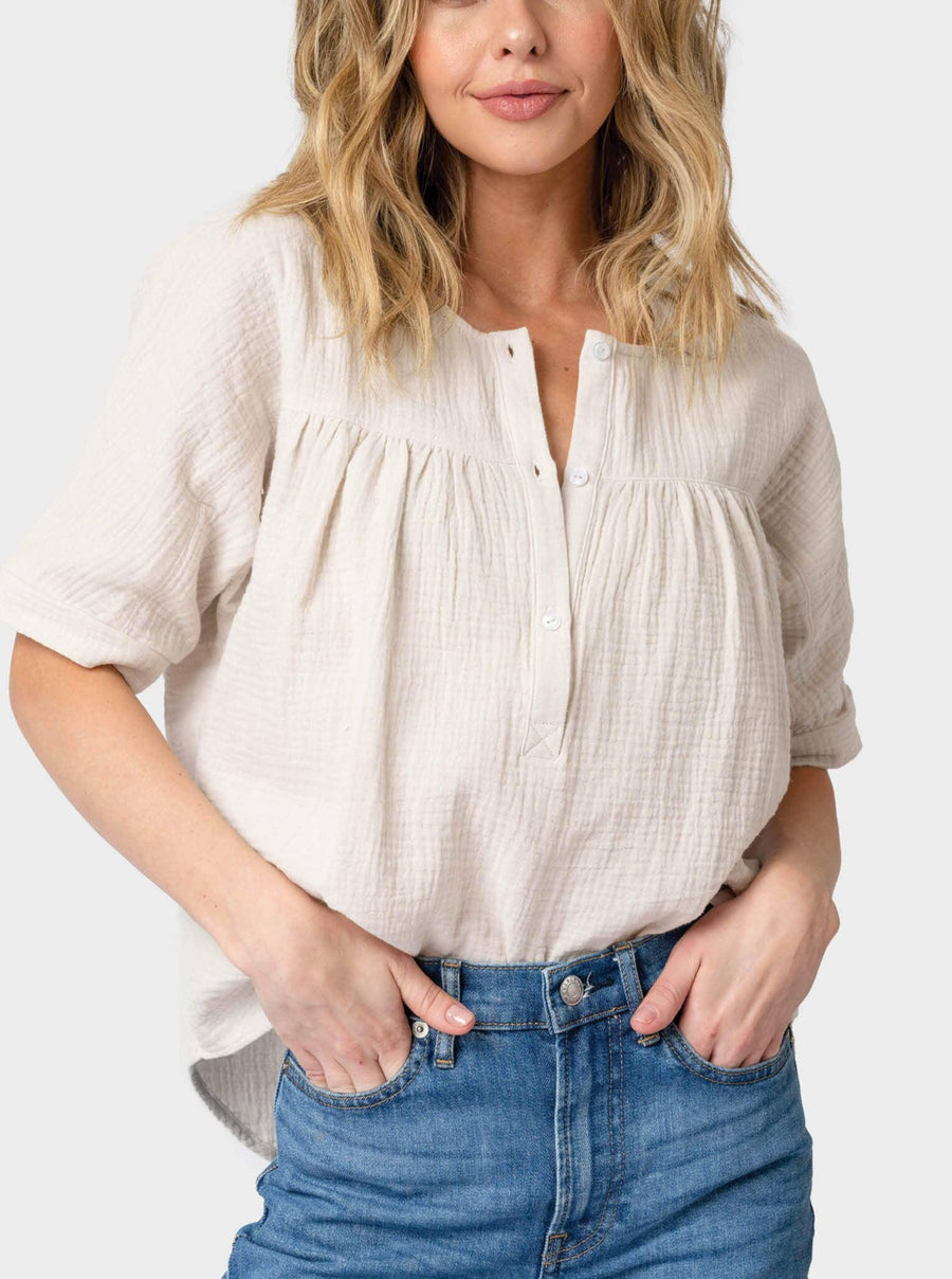 Rose Cotton Gauze Henley Top