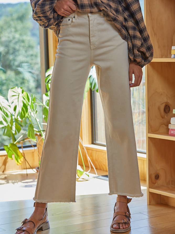 Aine Cotton Wide Leg Jean - Cream
