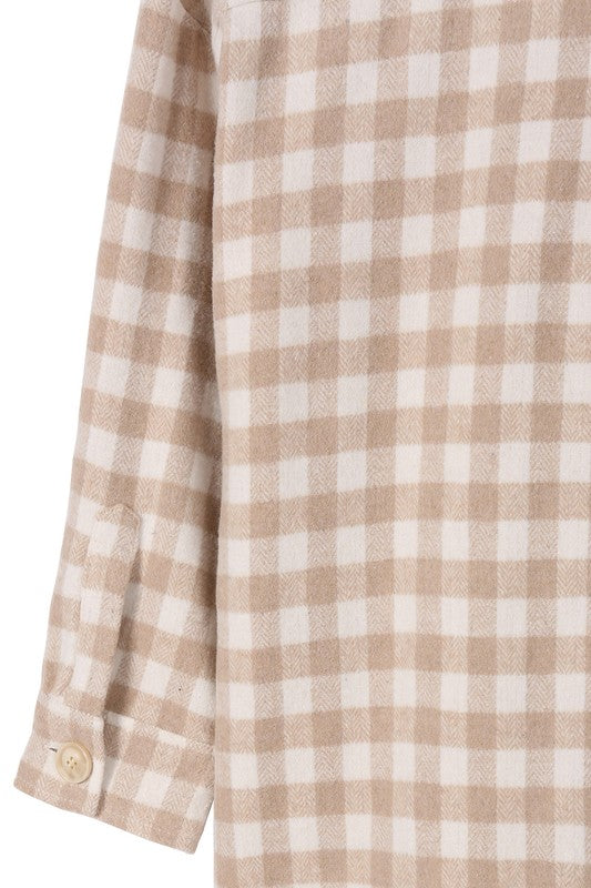 CANDY Beige Check Shacket