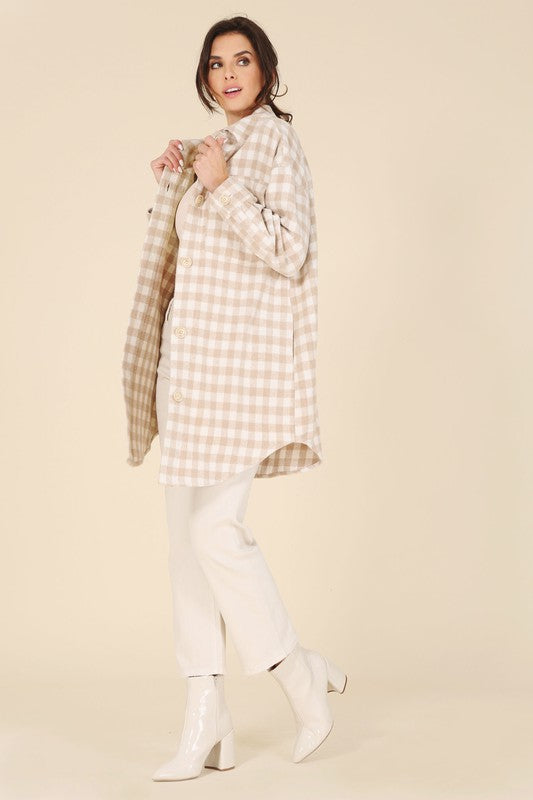 CANDY Beige Check Shacket