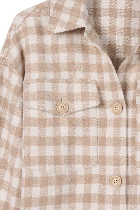 CANDY Beige Check Shacket