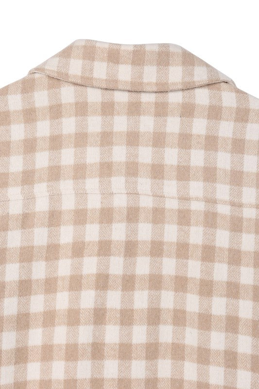 CANDY Beige Check Shacket