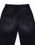 Black distressed straight jeans