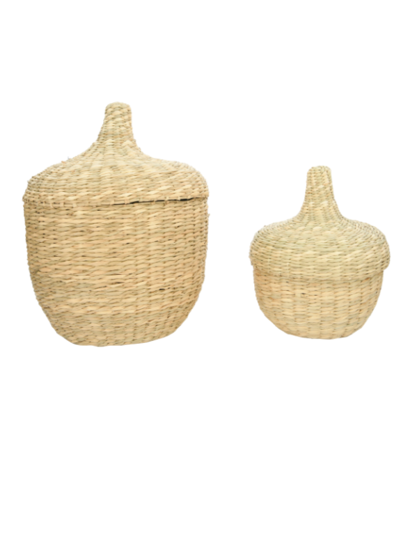 Hand-Woven Baskets with Lids / Set of 2