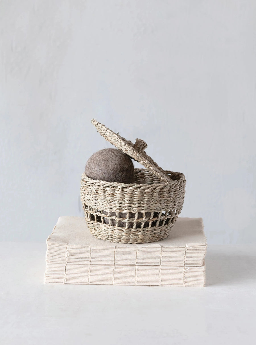 Hand-Woven Seagrass Basket with Lid