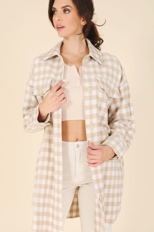 CANDY Beige Check Shacket
