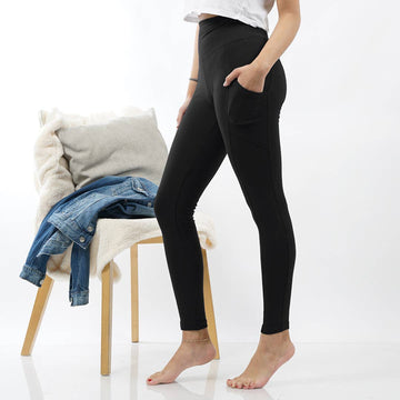 BLACK WIDE WAISTBAND LEGGINGS WITH POCKETS