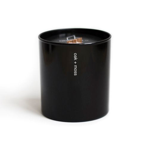 Black Tumbler Wood Wick Candle / Oak + Moss